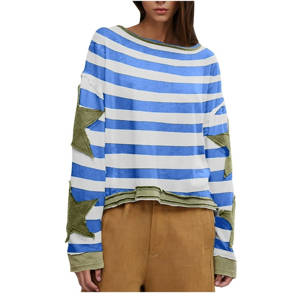 UAMVSH Womens Oversized Sweatshirts Graphic Print Drop Shoulder Pullover Color Block Long Sleeve Crewneck Going Out Tops Trendy Outfits