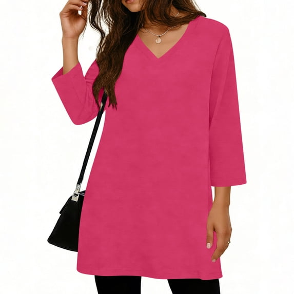 UAMVSH Womens Oversized T Shirts Side Split 3/4 Sleeve Blouse Casual Loose V Neck Summer Tee Tops Spring Summer Clothes