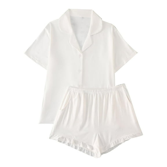 UAMVSH Womens Pajama Set Button Down Shirts and Ruffle Hem Shorts Pj Set Casual Jacquard Lapel Cute 2 Piece Outfits