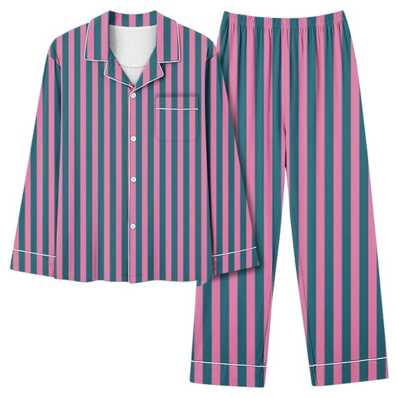 UAMVSH Womens Pajama Sets 2 Piece Outfits Long Sleeve Striped Sleepwear Button Down Shirts with Pants Set Soft Pj Loungewear