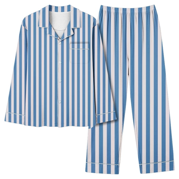 UAMVSH Womens Pajama Sets 2 Piece Outfits Long Sleeve Striped Sleepwear Button Down Shirts with Pants Set Soft Pj Loungewear