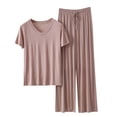 thumbnail image 1 of UAMVSH Womens Pajama Sets 2 Piece Short Sleeve Sleepwear V Neck Tops and Drawstring Pants Loungewear Set Comfy Soft Pjs Set, 1 of 3