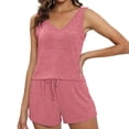 thumbnail image 1 of UAMVSH Womens Pajama Sets 2 Piece Sleeveless Summer Pjs Comfy V Neck Tank Top and Drawstring Shorts Sleepwear Set, 1 of 7
