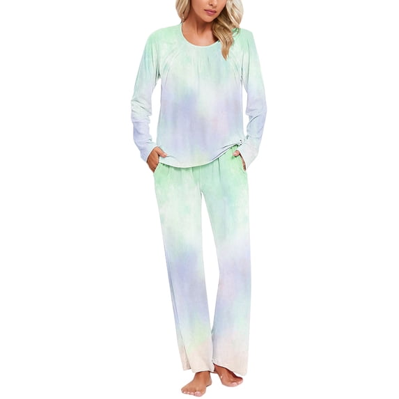UAMVSH Womens Pajama Sets Trendy Spring Fall Long Sleeve Lounge Set Two Piece Soft Pjs Sleepwear