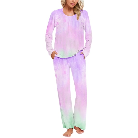 UAMVSH Womens Pajama Sets Trendy Spring Fall Long Sleeve Lounge Set Two Piece Soft Pjs Sleepwear