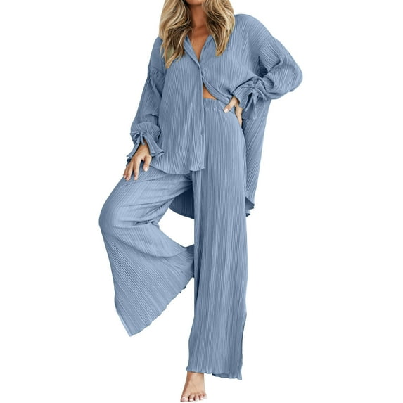 UAMVSH Womens Pajamas Sets 2 Piece Long Sleeve Button down Shirts and Pant Pj Sets Button up Loungewear