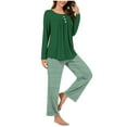 thumbnail image 1 of UAMVSH Womens Pajamas Sets Long Sleeve Button Crew Neck Sleepwear Pullover and Loungewear Bottoms Pleated Two Piece Lounge Outfits(MediumArmy Green 3), 1 of 7