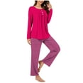 thumbnail image 1 of UAMVSH Womens Pajamas Sets Long Sleeve Button Crew Neck Sleepwear Pullover and Loungewear Bottoms Pleated Two Piece Lounge Outfits(XX-LargeHot Pink 3), 1 of 7