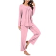 thumbnail image 1 of UAMVSH Womens Pajamas Sets Long Sleeve Button Crew Neck Sleepwear Pullover and Loungewear Bottoms Pleated Two Piece Lounge Outfits(3X-LargePink 1), 1 of 7