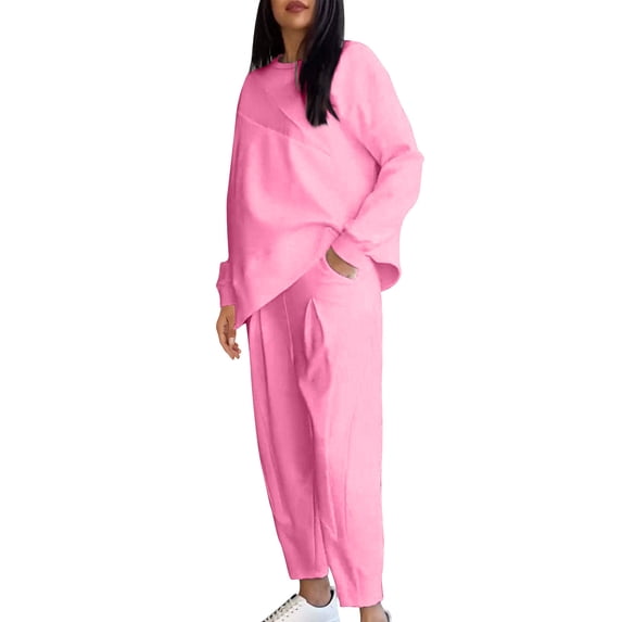 UAMVSH Womens Plus Size 2 Piece Sweatsuits Oversized Long Sleeve Pullover Tops and Sweatpants Tracksuit Sets Casual Loose Fit Fall Outfits(3X-LargeHot Pink)