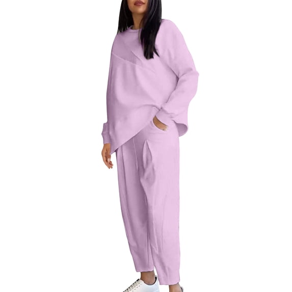 UAMVSH Womens Plus Size 2 Piece Sweatsuits Oversized Long Sleeve Pullover Tops and Sweatpants Tracksuit Sets Casual Loose Fit Fall Outfits(4X-LargePurple 1)