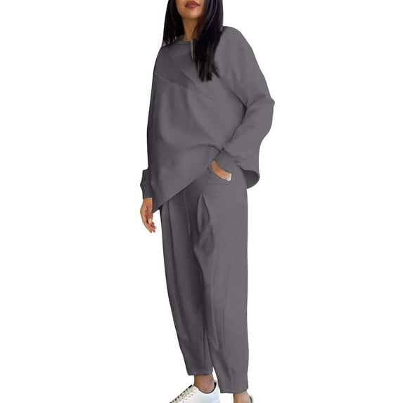 UAMVSH Womens Plus Size 2 Piece Sweatsuits Oversized Long Sleeve Pullover Tops and Sweatpants Tracksuit Sets Casual Loose Fit Fall Outfits(X-LargeGray)