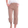 thumbnail image 1 of UAMVSH Womens Plus Size Capri Pants Comfy Drawstring Elastic Waist Cropped Pants Casual Beach Vacation Wide Leg Pants with Pockets, 1 of 5