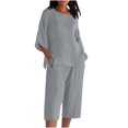 thumbnail image 1 of UAMVSH Womens Plus Size Capri Sets Cotton Linen 2 Piece Outfits Soft 3/4 Sleeve Side Slit Pullover Tops Cropped Shorts with Pockets(4X-Large,Gray 2), 1 of 5