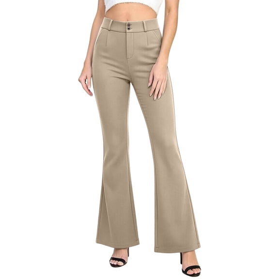 UAMVSH Womens Plus Size Dress Pants High Waisted Flare Work Pants Fashion Bootcut Business Casual Slacks with Buttons