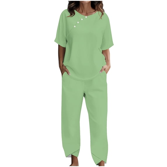 UAMVSH Womens Plus Size Lounge Set Half Sleeve Crewneck Tops Matching Casual Pants Set with Pockets Two Piece Vacation Outfits