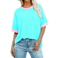 thumbnail image 1 of UAMVSH Womens Plus Size Tops Color Block Short Sleeve Shirts Lightweight Casual Crewneck Soft Loose Fit Basic Tees S-5XL, 1 of 4