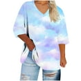 thumbnail image 1 of UAMVSH Womens Plus Size Tops Tie Dye 3/4 Sleeve T Shirt Oversized Casual Soft V Neck Tees Fashion Summer Clothes S-5XL, 1 of 5