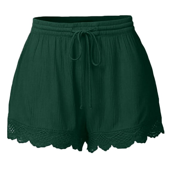 UAMVSH Womens Shorts Casual Lace Trim Plus Size Soft Shorts Summer Classic Elastic Waist Drawstring Shorts with Pockets