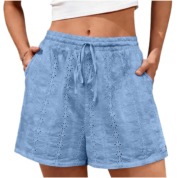 UAMVSH Womens Shorts Casual Summer Eyelet Jacquard Shorts Lightweight Loose Wide Leg Shorts with Pockets Trendy Clothes