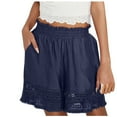 thumbnail image 1 of UAMVSH Womens Shorts Summer Lace Hollow Out Casual Ruffle Shorts Trendy Loose Elastic Waist Boho Shorts with Pockets, 1 of 5
