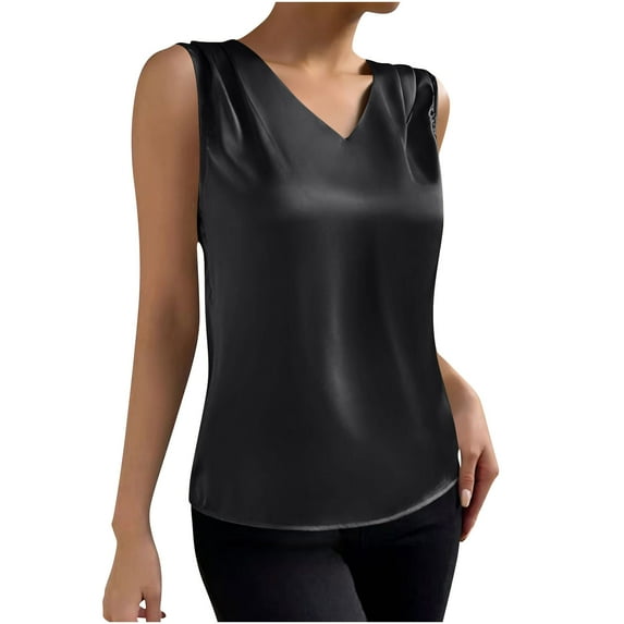 UAMVSH Womens Silk Satin Tank Tops V Neck Sleeveless Camisole Lightweight Casual Business Work Blouses Summer Trendy Clothes