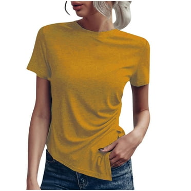 UAMVSH Womens Summer Shirts Short Sleeve Curved Hem Basic T-Shirt Summer Crew Neck Tees 2025