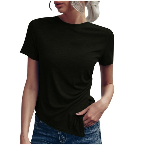 UAMVSH Womens Summer Shirts Short Sleeve Curved Hem Basic T-Shirt Summer Crew Neck Tees