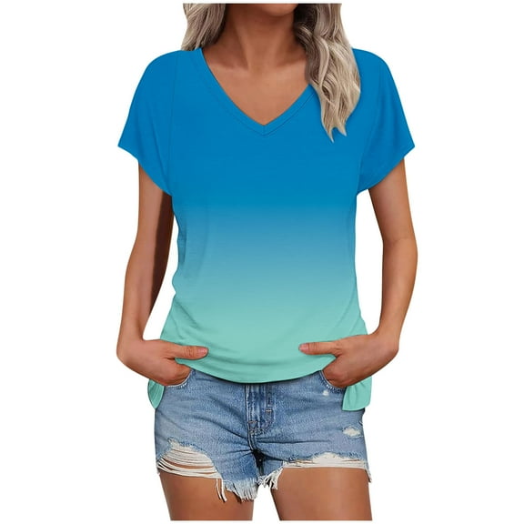 UAMVSH Womens Summer Tops Basic V Neck T Shirts Short Sleeve Dressy Casual Loose Cute Tee Clothes Outfits