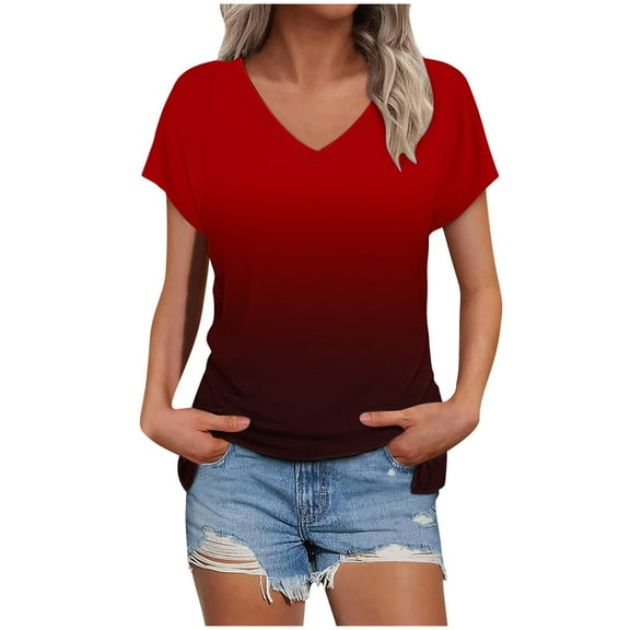 UAMVSH Womens Summer Tops Basic V Neck T Shirts Short Sleeve Dressy Casual Loose Cute Tee Clothes Outfits
