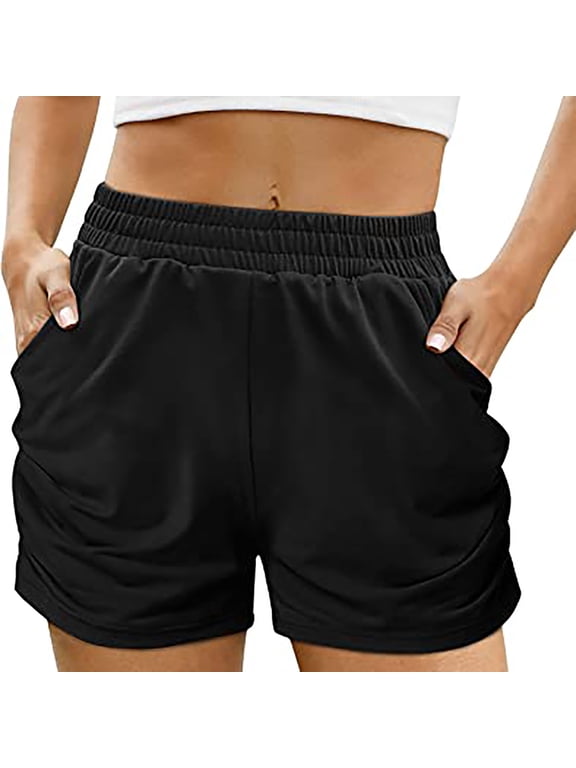 Womens Sweat Shorts Casual Summer Comfy Elastic High Waist Running Short Pants with Pockets