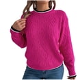 thumbnail image 1 of UAMVSH Womens Sweaters Trendy Cable Knitted Crew Neck Long Sleeve Pullover Fall Winter Warm Basic Solid Color Sweater Tops(Medium,Hot Pink), 1 of 7
