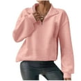 thumbnail image 1 of UAMVSH Womens Sweatshirts Trendy Fall 1/4 Zipper Lapel V-Neck Tops Clothes Casual Long Sleeve Business Work Dressy Pullover(3X-Large,Pink), 1 of 6