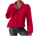 thumbnail image 1 of UAMVSH Womens Sweatshirts Trendy Fall 1/4 Zipper Lapel V-Neck Tops Clothes Casual Long Sleeve Business Work Dressy Pullover(XX-Large,Red), 1 of 6