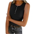 thumbnail image 1 of UAMVSH Womens Tank Tops Crew Neck Sleeveless T-Shirt Button Casual Ribbed Knit Henley Shirts Slim Fit Soft Basic Tees, 1 of 6