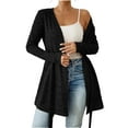 thumbnail image 1 of UAMVSH Womens Tie Front Cardigans Lightweight Long Sleeve Open Front Holiday Fleece Long Jackets Trendy Fall Shrugs Cover Ups(Medium,Black), 1 of 6