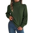 thumbnail image 1 of UAMVSH Womens' Turtleneck Long Sleeve Cable Knitted Sweaters Lightweight Fall Solid Color Sweater Pullover Tops Ladies Fashion Outfits(Small,Army Green), 1 of 4