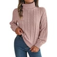 thumbnail image 1 of UAMVSH Womens' Turtleneck Long Sleeve Cable Knitted Sweaters Lightweight Fall Solid Color Sweater Pullover Tops Ladies Fashion Outfits(Small,Pink), 1 of 4