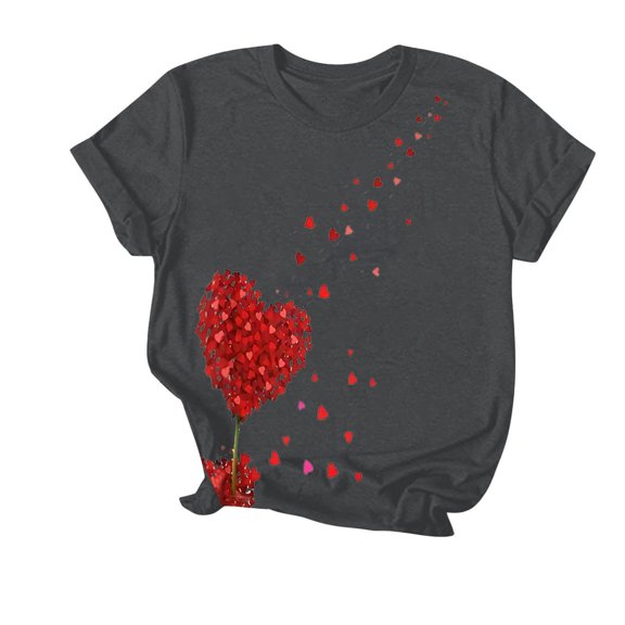 UAMVSH Womens Valentine Shirts Cute Heart Printed Tops Trendy Short Sleeves Round Neck Tops