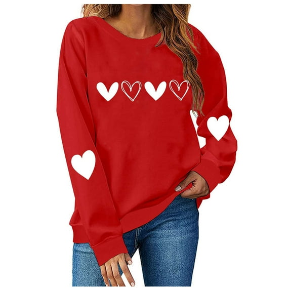 UAMVSH Womens Valentine's Day Sweatshirts Cute Heart Graphic Crew Neck Pullover Classic Casual Long Sleeve Tops Ladies Trendy Clothes(Medium,Red 4)