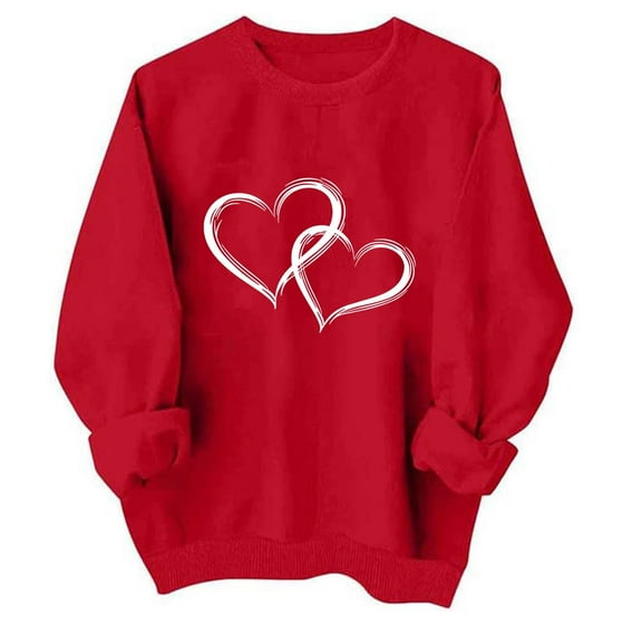 UAMVSH Womens Valentine's Day Sweatshirts Cute Heart Graphic Crew Neck Pullover Classic Casual Long Sleeve Tops Ladies Trendy Clothes(X-Large,Red 6)