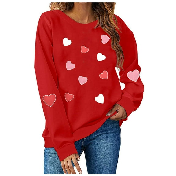 UAMVSH Womens Valentine's Day Sweatshirts Cute Heart Graphic Crew Neck Pullover Classic Casual Long Sleeve Tops Ladies Trendy Clothes(XX-Large,Red 3)