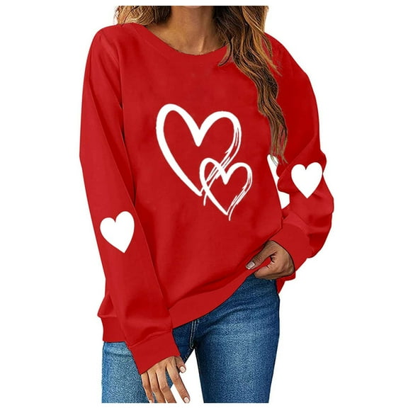 UAMVSH Womens Valentine's Day Sweatshirts Cute Heart Graphic Crew Neck Pullover Classic Casual Long Sleeve Tops Ladies Trendy Clothes(XX-Large,Red 5)