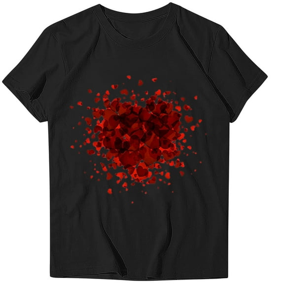 UAMVSH Womens Valentines Shirts Cute Heart Tshirts Fashion Valentines Short Sleeve Crewneck Tops