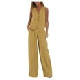 thumbnail image 1 of UAMVSH Womens Vest and Pants Sets Sleeveless Cotton Linen 2 Piece Outfits Elegant Button down Tank Top Waistcoats Loose Fit Wide Leg Slacks(Large,Green), 1 of 7