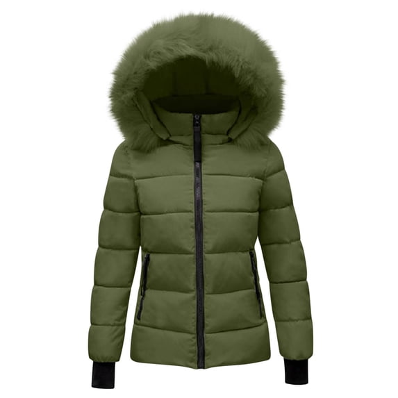 UAMVSH Womens Warm Winter Puffer Jackets Trendy Zipper Hooded Coats Thicken down Quilted Outerwear Basic Long Sleeve Hoodie with Pockets(X-Large,Army Green 1)