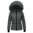 thumbnail image 1 of UAMVSH Womens Warm Winter Puffer Jackets Trendy Zipper Hooded Coats Thicken down Quilted Outerwear Basic Long Sleeve Hoodie with Pockets(X-Large,Dark Gray), 1 of 6