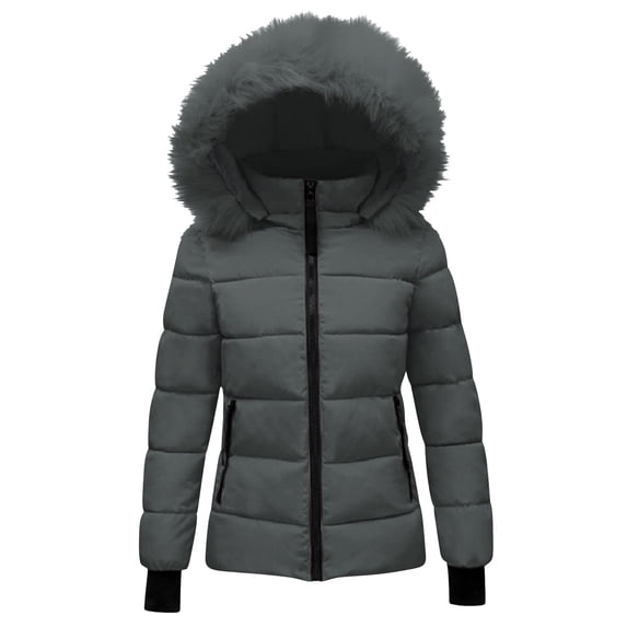 UAMVSH Womens Warm Winter Puffer Jackets Trendy Zipper Hooded Coats Thicken down Quilted Outerwear Basic Long Sleeve Hoodie with Pockets(X-Large,Dark Gray)