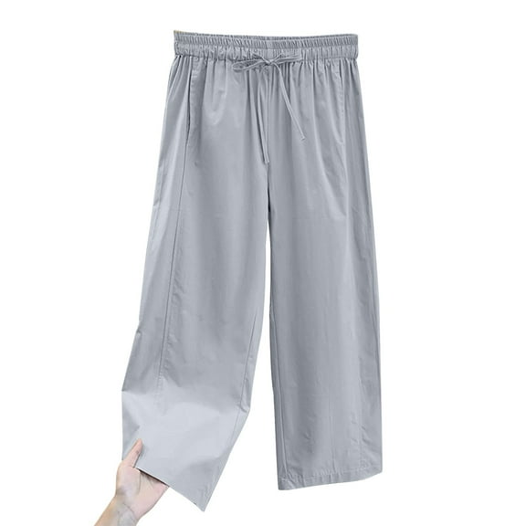UAMVSH Womens Wide Leg Pants Comfy Soft Cotton High Waisted Casual Pants Loose Fit Drawstring Long Pants with Pockets