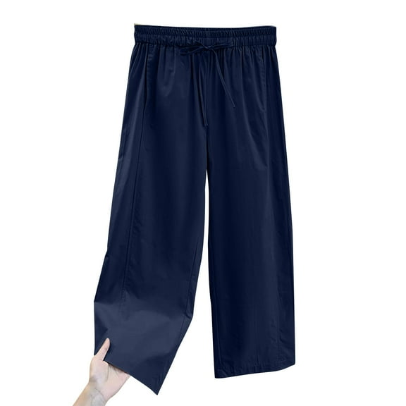 UAMVSH Womens Wide Leg Pants Comfy Soft Cotton High Waisted Casual Pants Loose Fit Drawstring Long Pants with Pockets